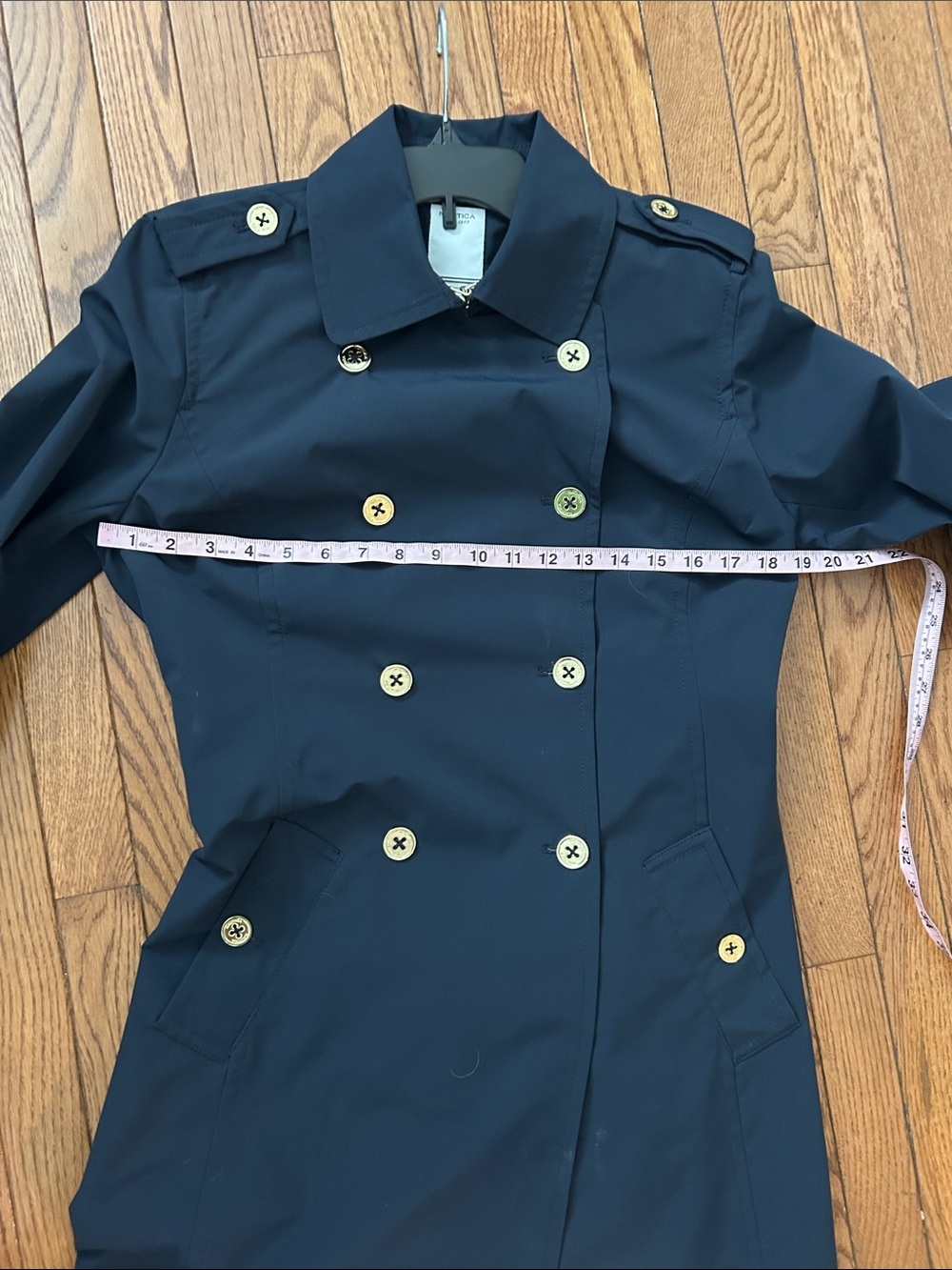 Nautica Navy Double-Breasted Trench Coat with Gold Buttons - Picture 5 of 11
